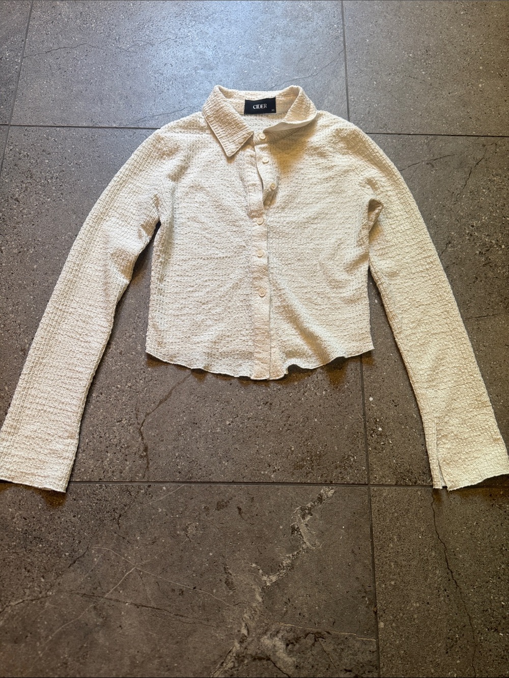 Cider Cream Textured Button-Down Cropped Shirt